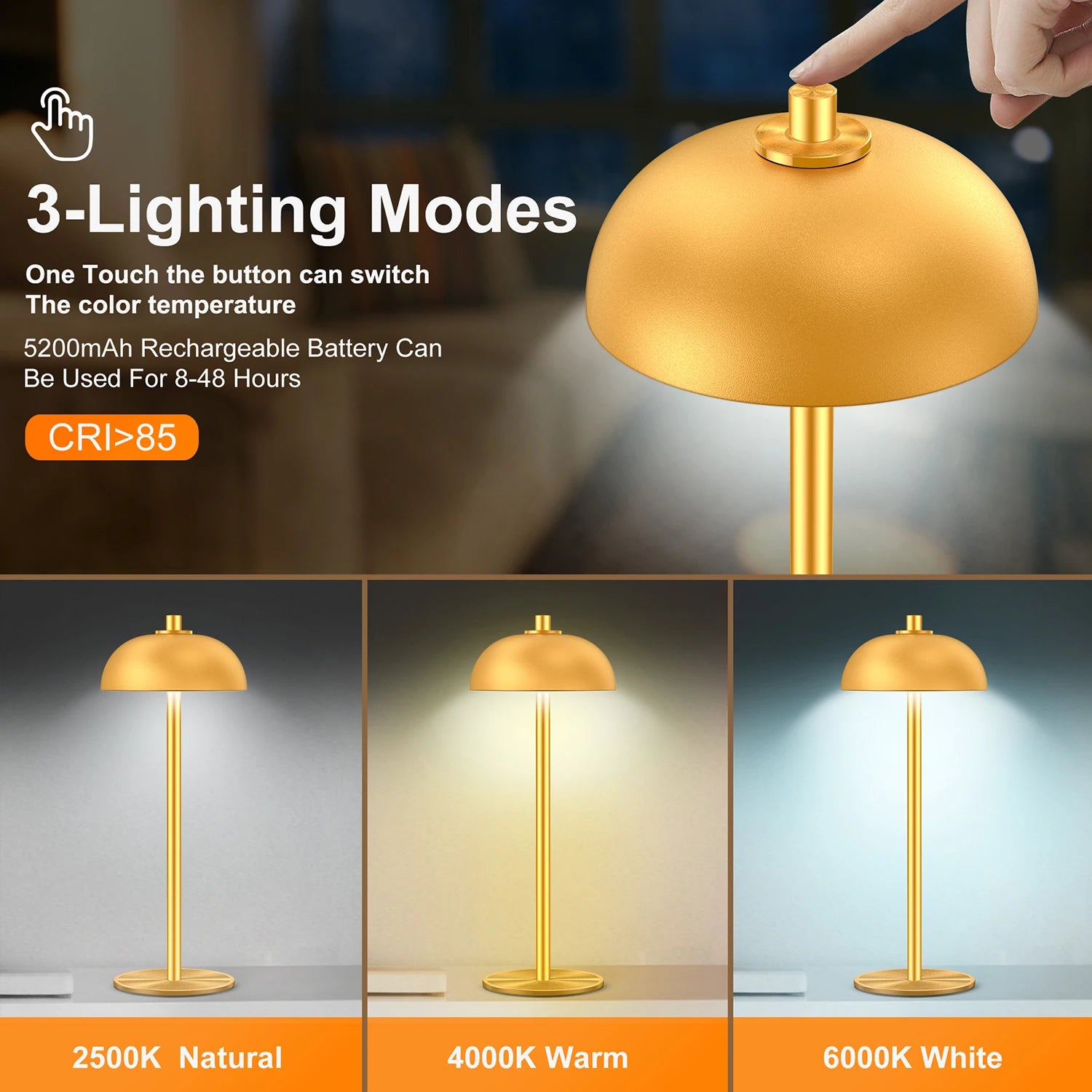 SkandiShop Table Lamp for Bedroom Rechargeable Wireless Touch Lamp
